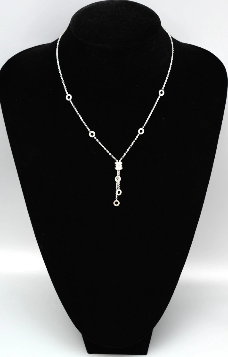 Authentique collier Bvlgari B.zero1 Element à pampilles en or blanc 18 carats, 17,5 pouces, 14,