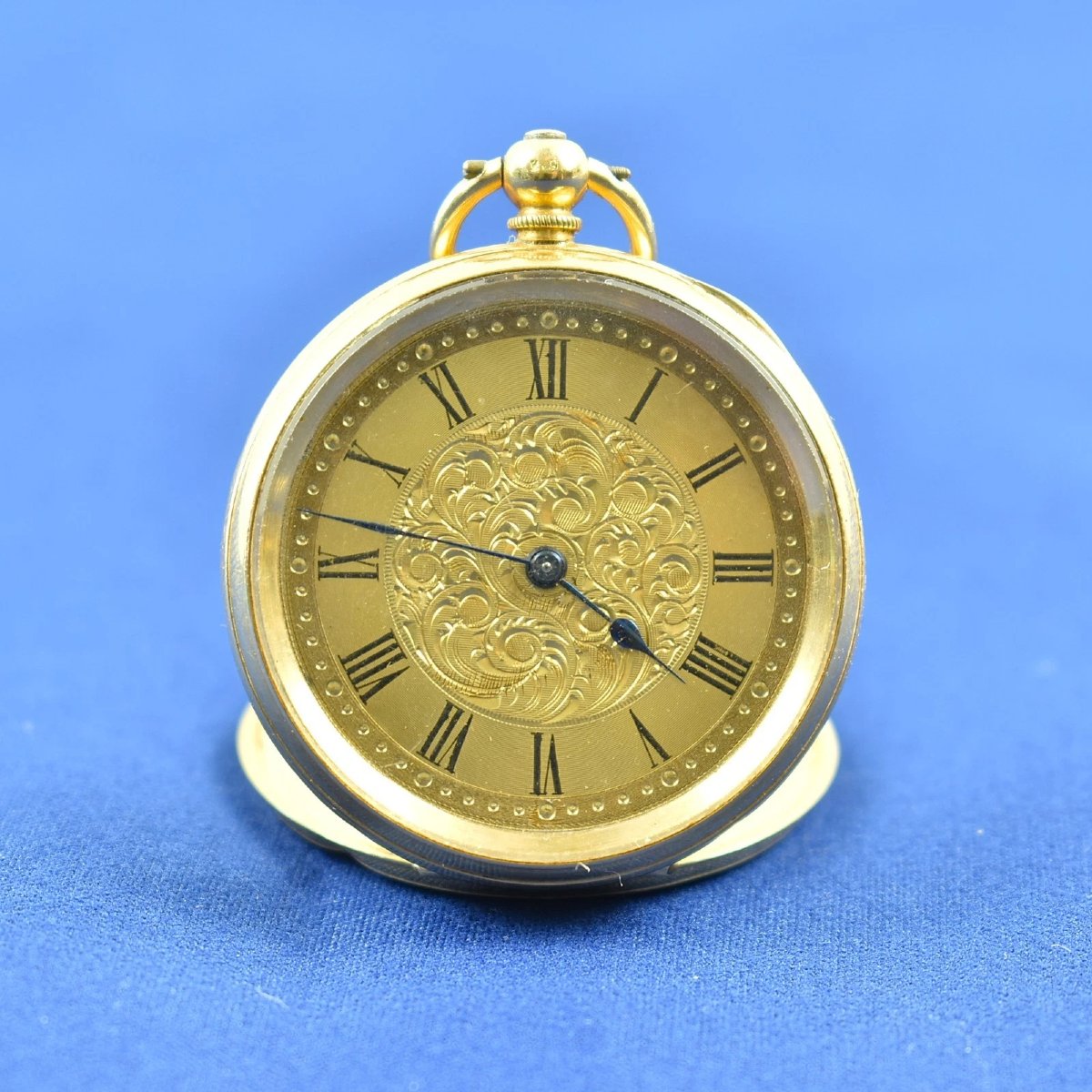 Montre de poche ancienne JW Benson en or 18 carats, échappement à cylindre, 32 mm, remontage à -photo-2