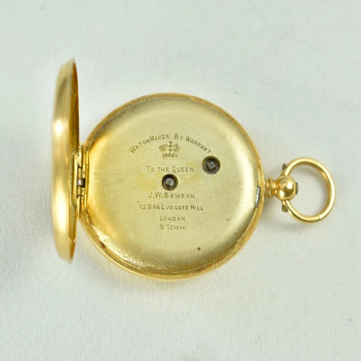 Montre de poche ancienne JW Benson en or 18 carats, échappement à cylindre, 32 mm, remontage à -photo-4