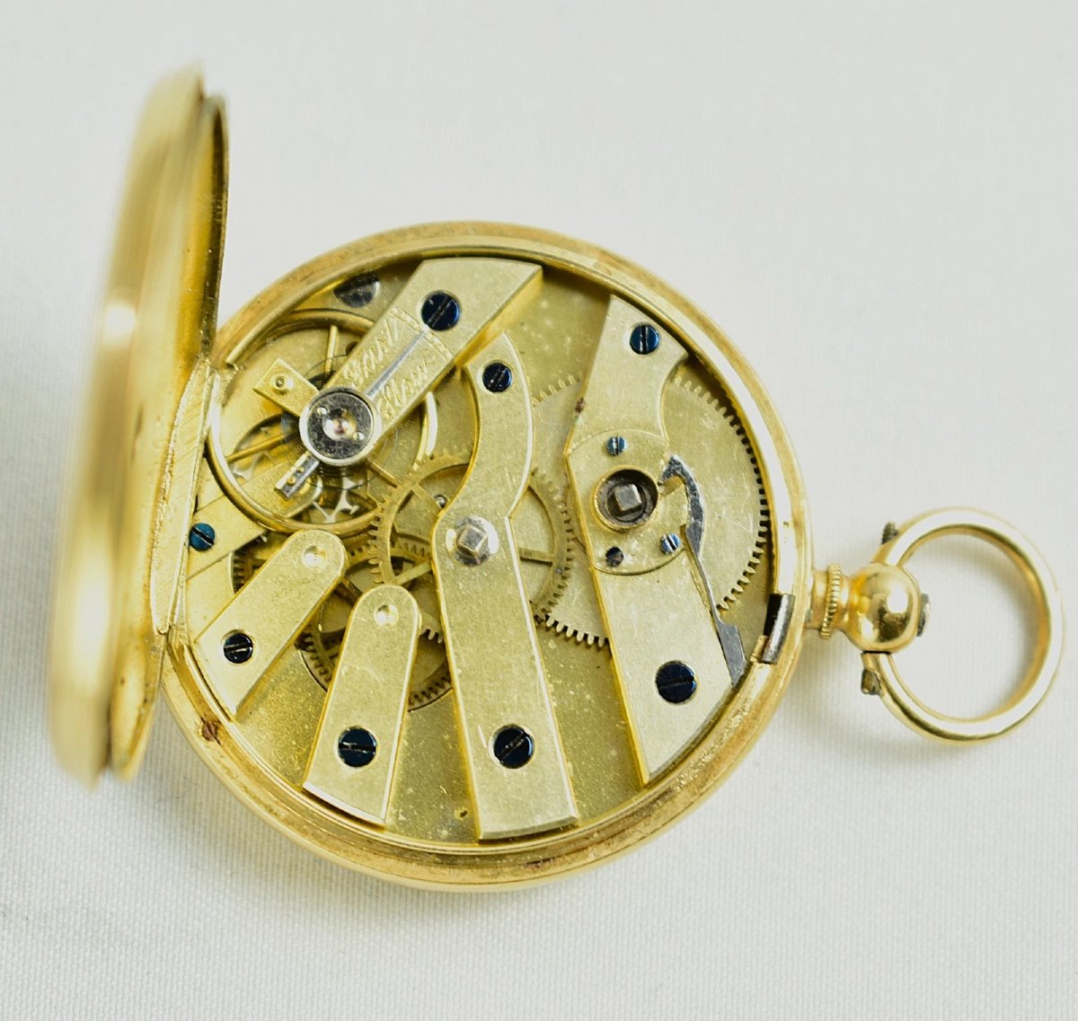 Montre de poche ancienne JW Benson en or 18 carats, échappement à cylindre, 32 mm, remontage à -photo-2