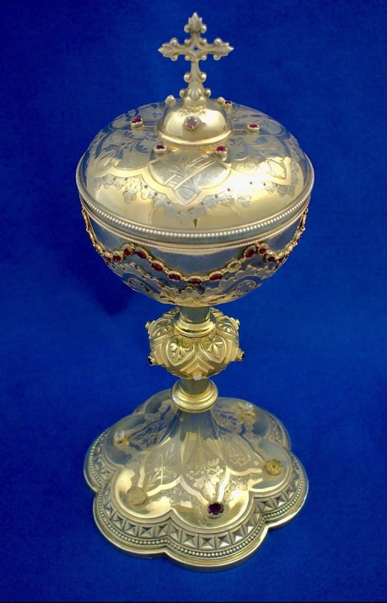 19th Century French Silver-gilt Vermeil And Gem-set Ciborium, Circa 1850-photo-2