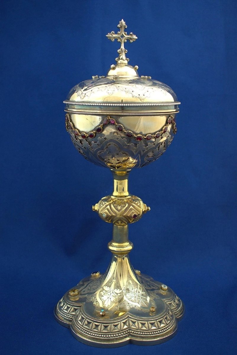 19th Century French Silver-gilt Vermeil And Gem-set Ciborium, Circa 1850-photo-3