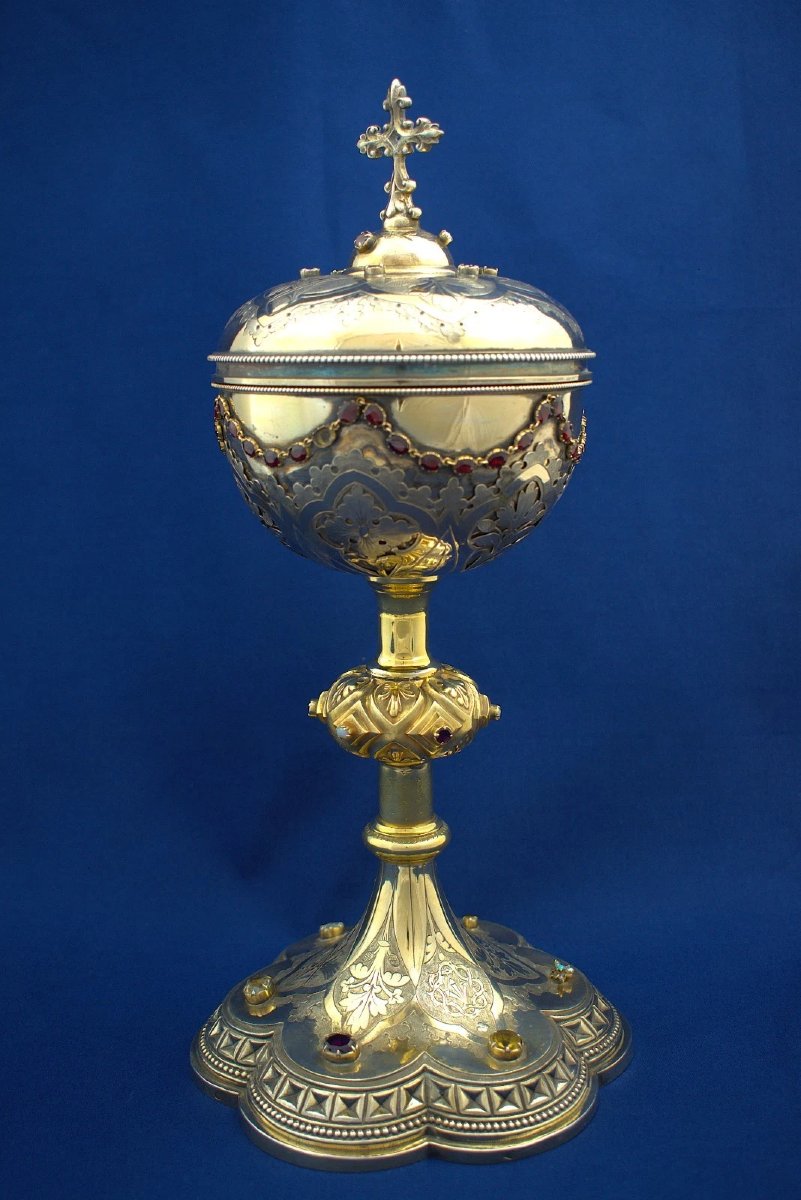 19th Century French Silver-gilt Vermeil And Gem-set Ciborium, Circa 1850-photo-4
