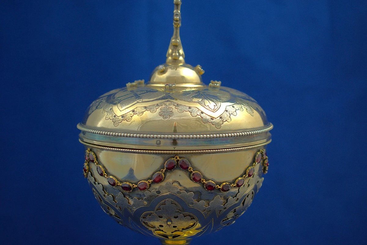 19th Century French Silver-gilt Vermeil And Gem-set Ciborium, Circa 1850-photo-4