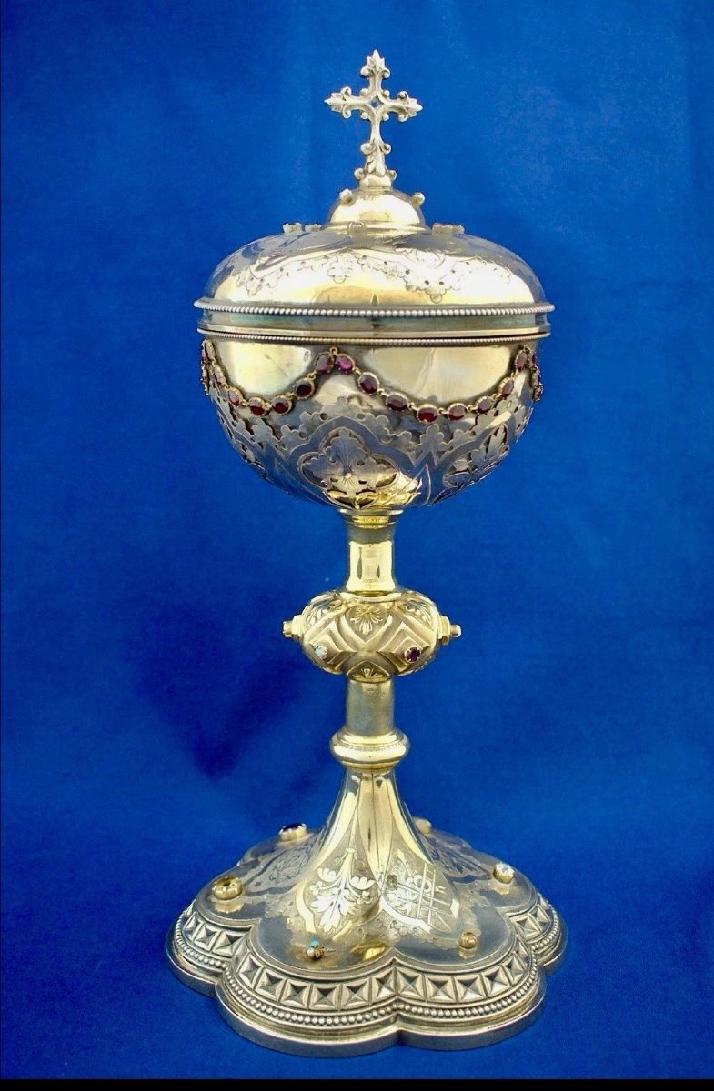 19th Century French Silver-gilt Vermeil And Gem-set Ciborium, Circa 1850-photo-5