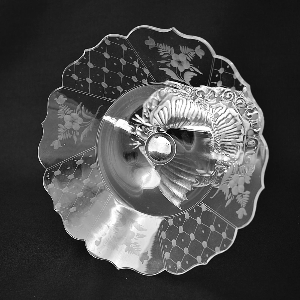 Vintage 925 Sterling Silver Dragon Tazza Centrepiece Compote Cut Glass Bowl-photo-1