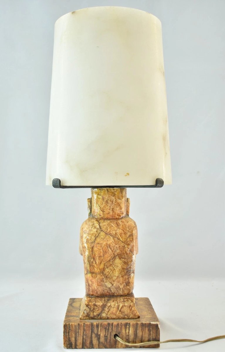 Grande lampe de table vintage du milieu du siècle (style Mid-Century) en albâtre et onyx du Mex-photo-3