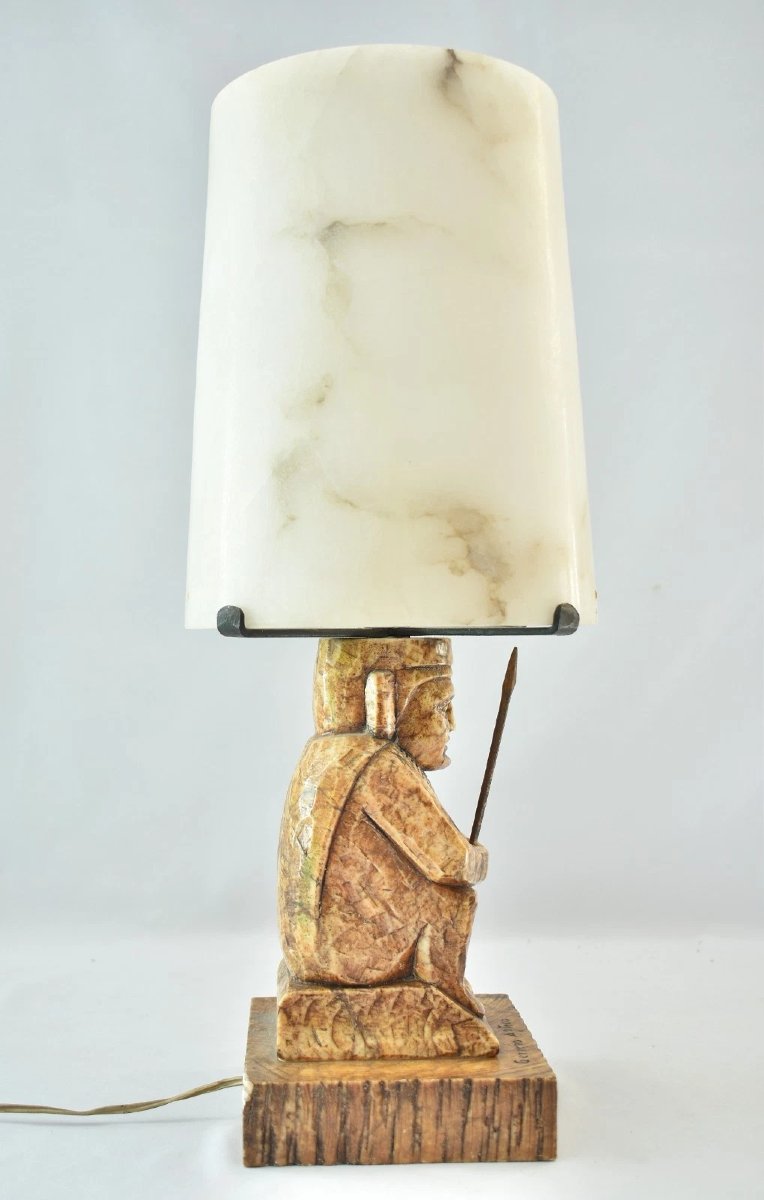 Grande lampe de table vintage du milieu du siècle (style Mid-Century) en albâtre et onyx du Mex-photo-4