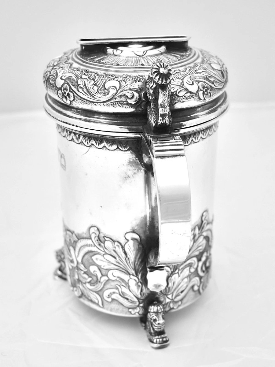 Ancienne boîte de charité (Tzedakah/Pushke) en argent suédois (titre 835) avec inscriptions en -photo-1
