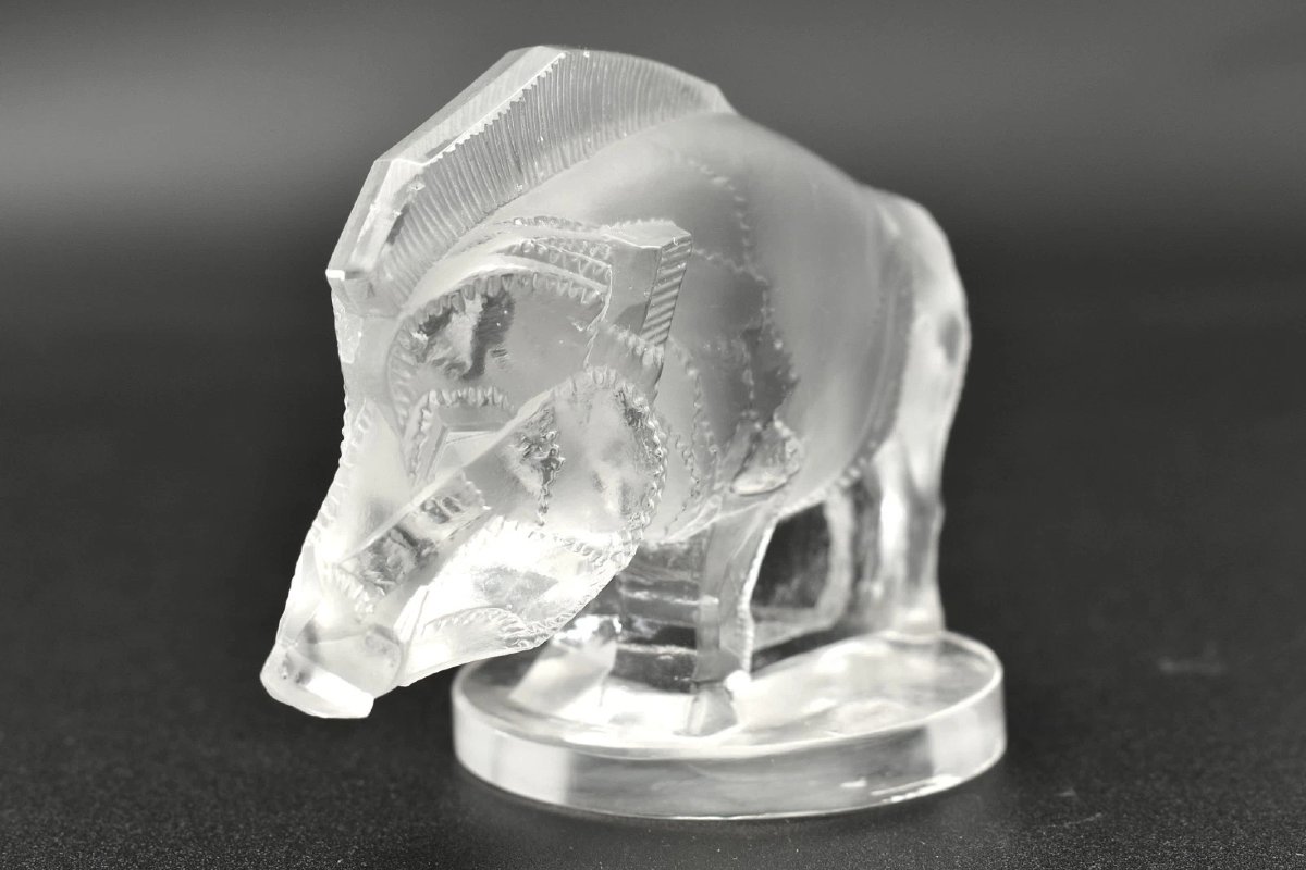 Rene Lalique Sanglier Wild Boar Car Mascot 1157. Signed R Lalique Circa 1929-photo-3