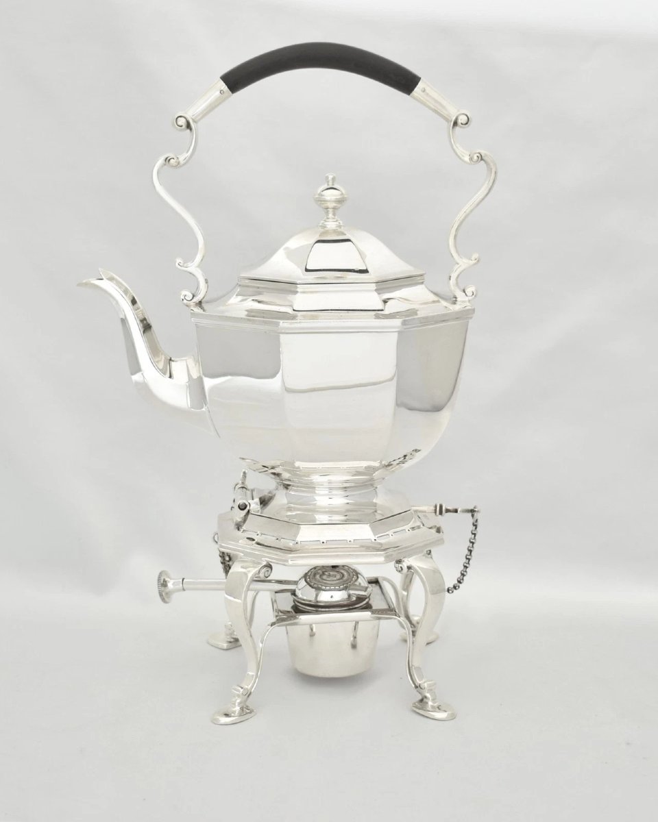 Service à thé et café 6 pièces en argent sterling Mappin & Webb (1923) avec plateau assorti, 6,-photo-3