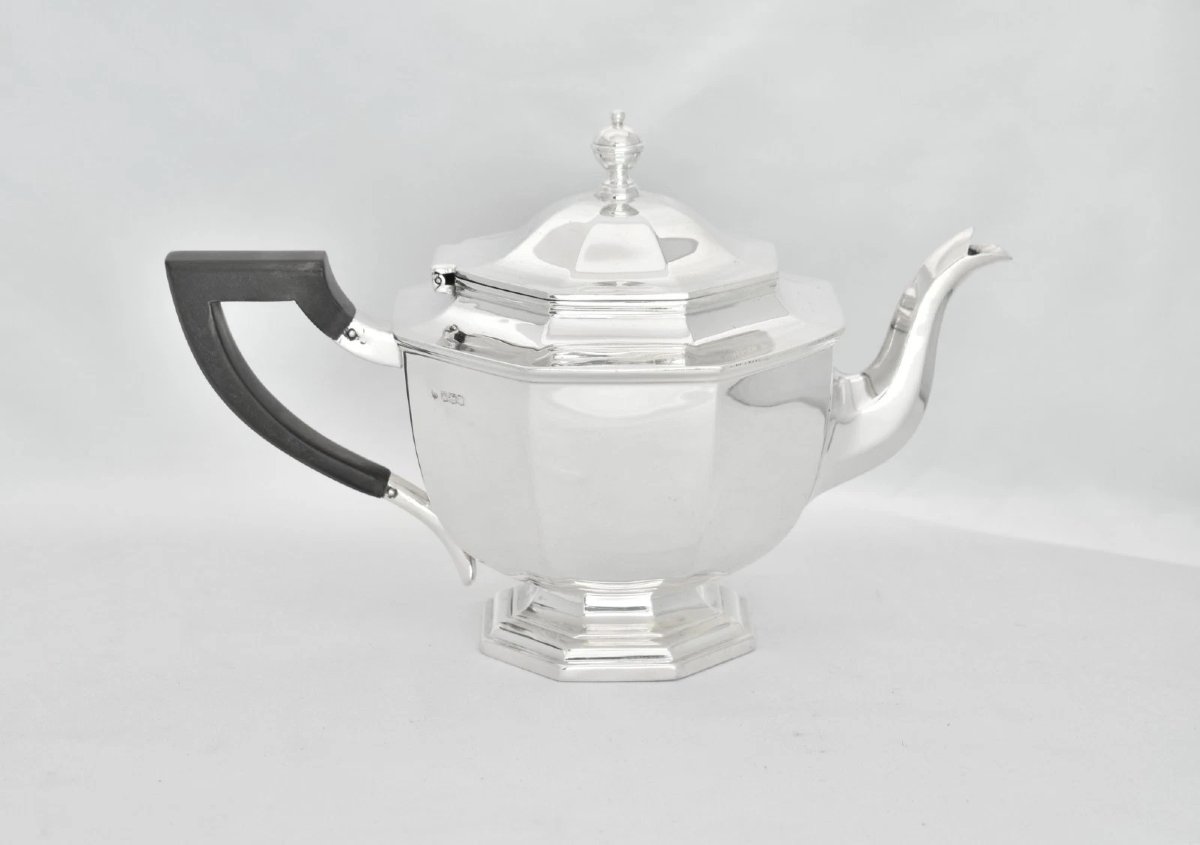 Service à thé et café 6 pièces en argent sterling Mappin & Webb (1923) avec plateau assorti, 6,-photo-3