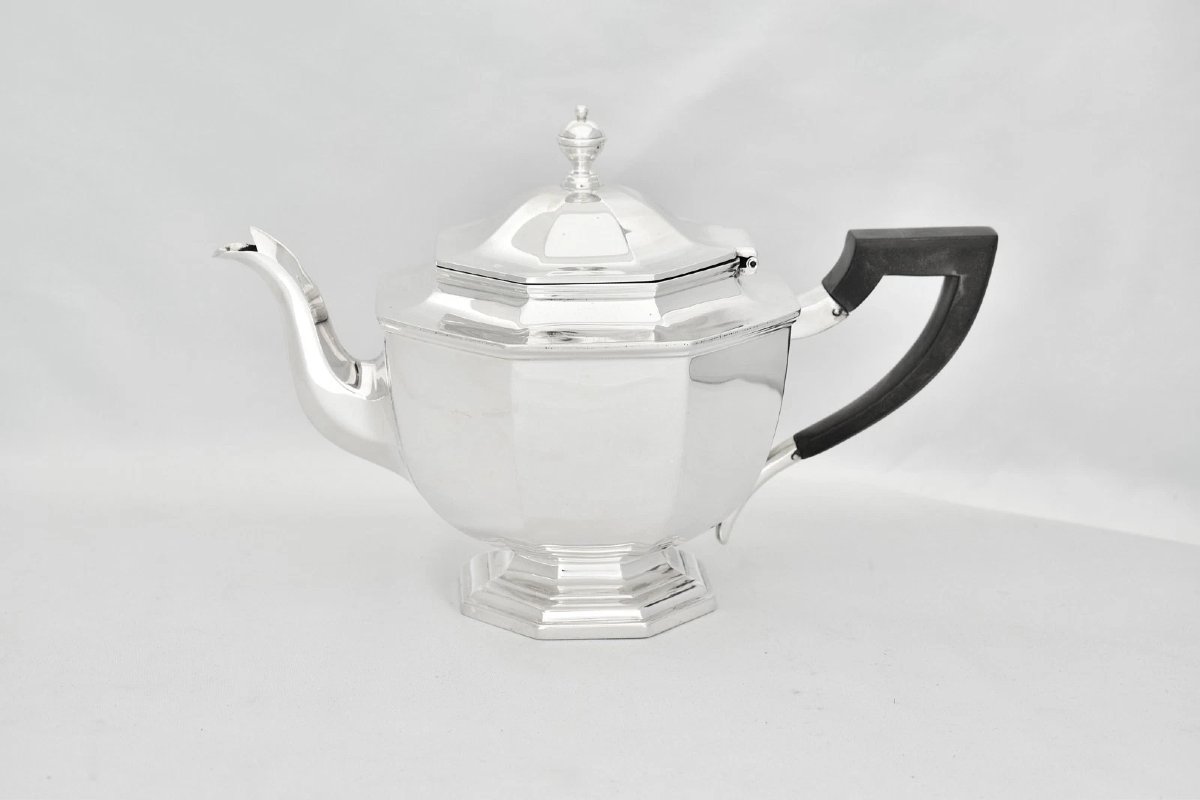 Service à thé et café 6 pièces en argent sterling Mappin & Webb (1923) avec plateau assorti, 6,-photo-4