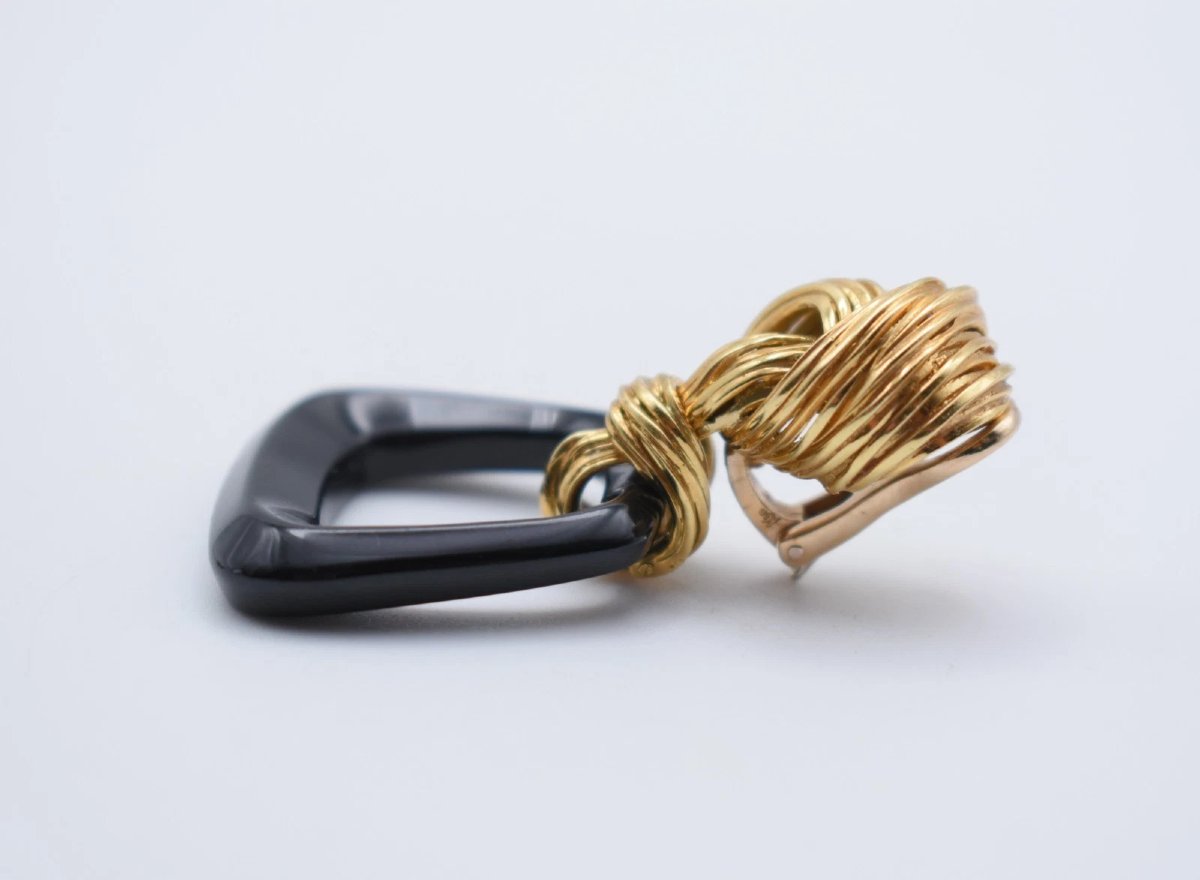 Vintage Kutchinsky Turban 18ct Gold Black Onyx Earrings 5x3cm 40.6g-photo-2