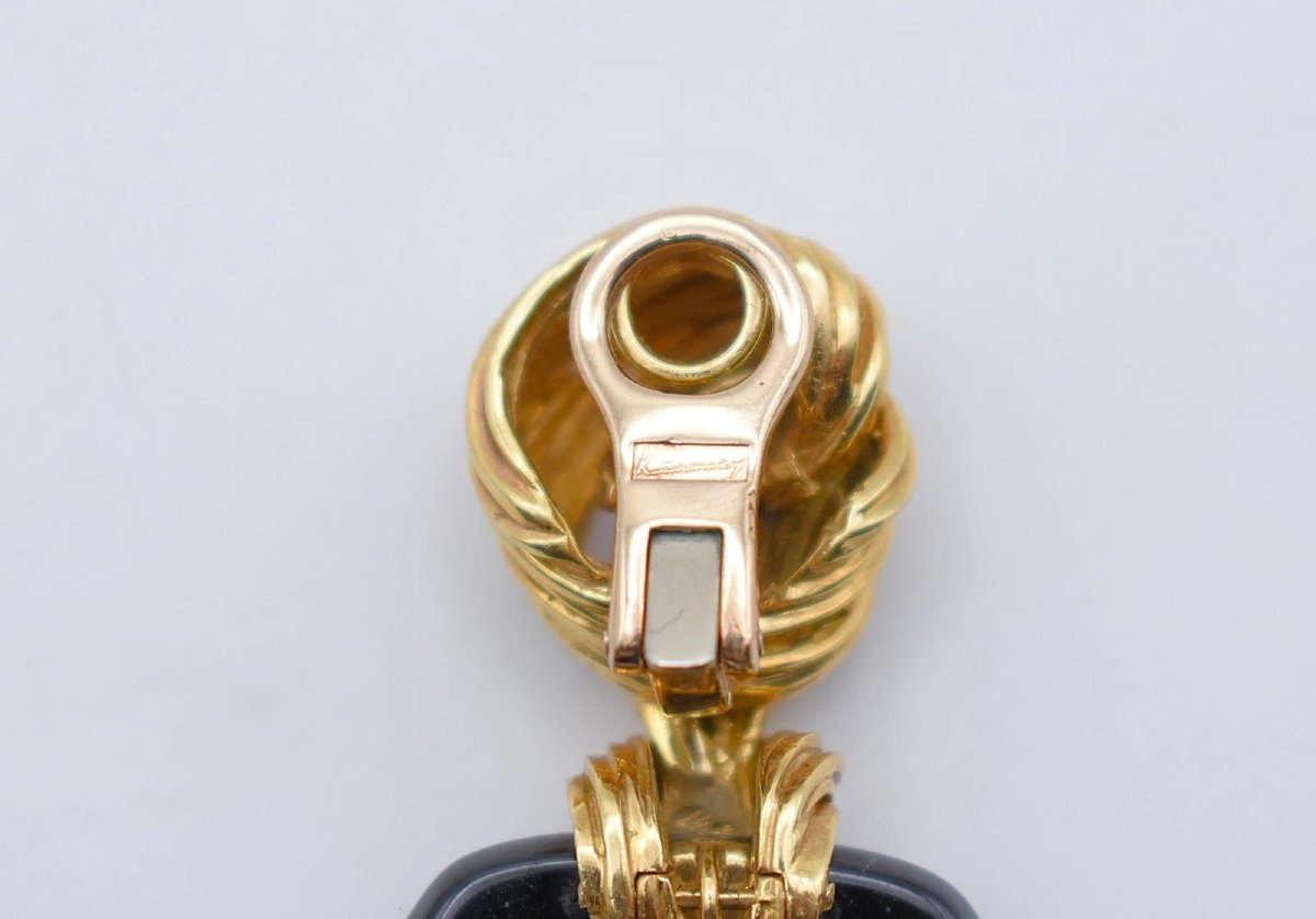 Vintage Kutchinsky Turban 18ct Gold Black Onyx Earrings 5x3cm 40.6g-photo-4