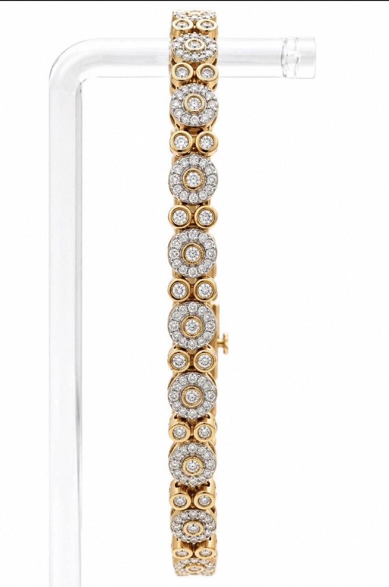 4.00 Carat Diamond 9 Carat Yellow And White Gold Floral Cluster Bracelet, 2011