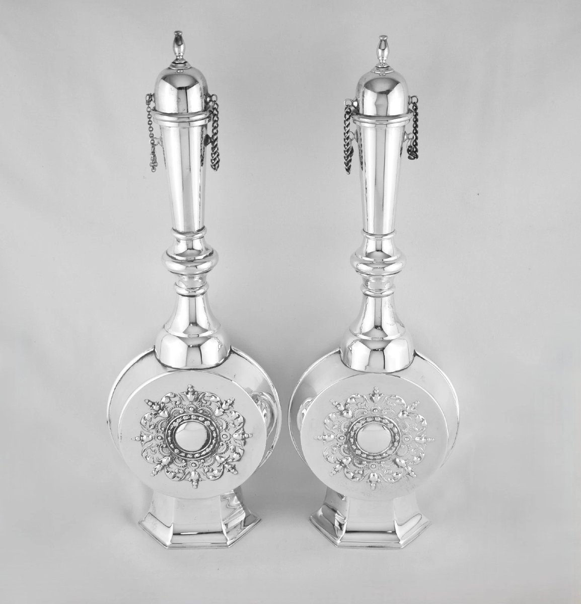 Large Pr Antique Renaissance Revival Pilgrim Flasks, Norblin Warsaw Poland C1900