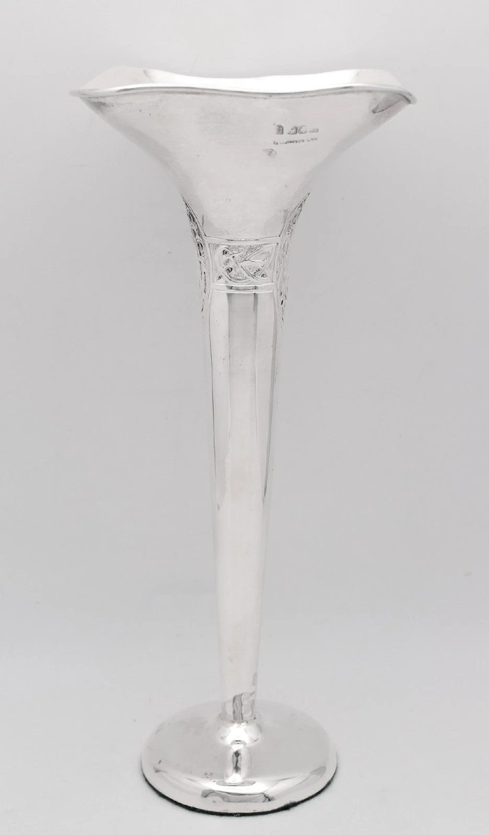 Edwardian Sterling Silver Trumpet Vases Pair London C.s. & Co Celtic Knot 1130g-photo-3