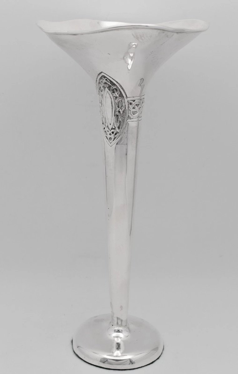 Edwardian Sterling Silver Trumpet Vases Pair London C.s. & Co Celtic Knot 1130g-photo-4
