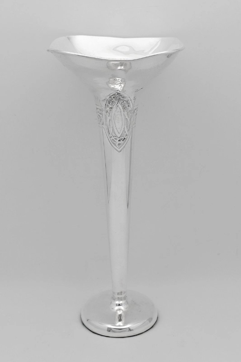 Edwardian Sterling Silver Trumpet Vases Pair London C.s. & Co Celtic Knot 1130g-photo-1