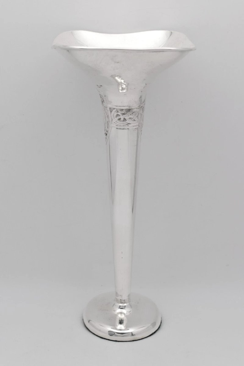 Edwardian Sterling Silver Trumpet Vases Pair London C.s. & Co Celtic Knot 1130g-photo-2