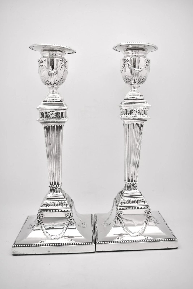 Late Victorian Sterling Silver Column Candlesticks Sheffield 1900 Hawksworth-photo-2