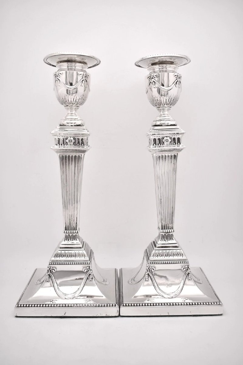 Late Victorian Sterling Silver Column Candlesticks Sheffield 1900 Hawksworth