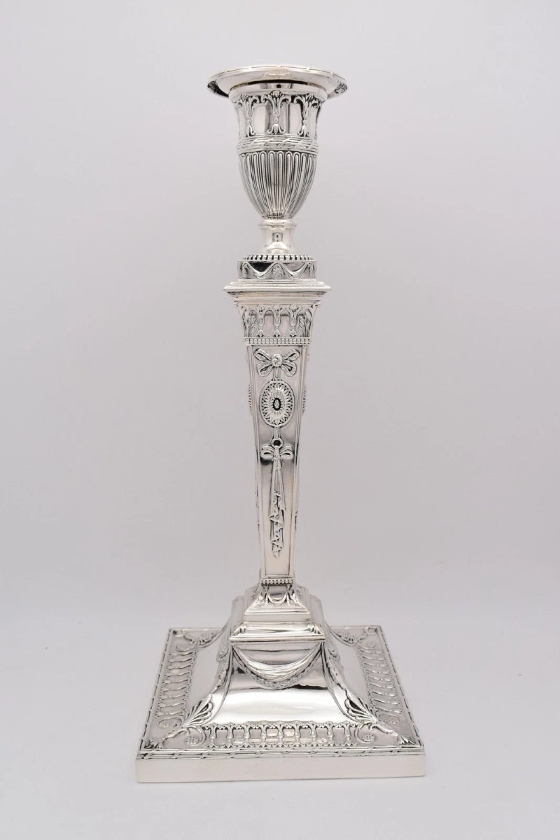 Mappin Webb 1912 Sheffield Sterling Silver Candlesticks Pair Neo Classical Adam-photo-1