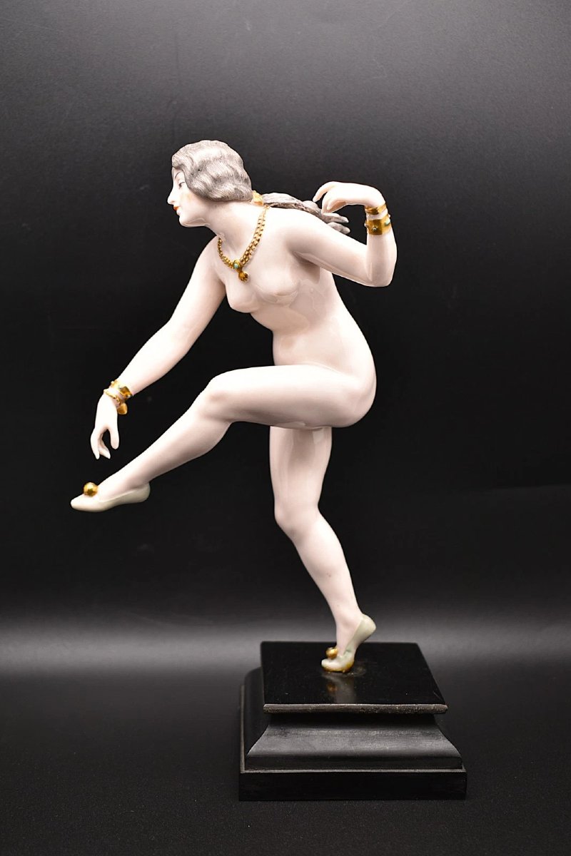 Antique Dressel & Kister Figurine Danseuse Nue En Porcelaine Art Déco 24,5 cm-photo-2