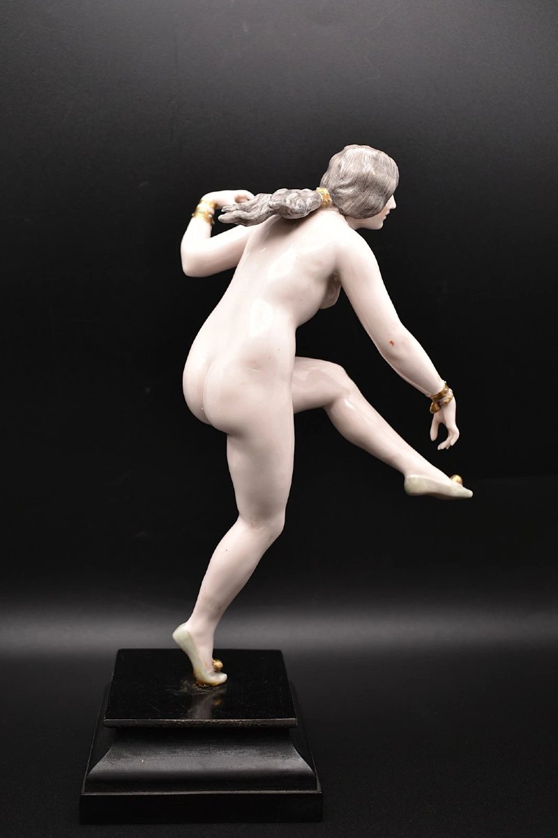 Antique Dressel & Kister Figurine Danseuse Nue En Porcelaine Art Déco 24,5 cm-photo-4
