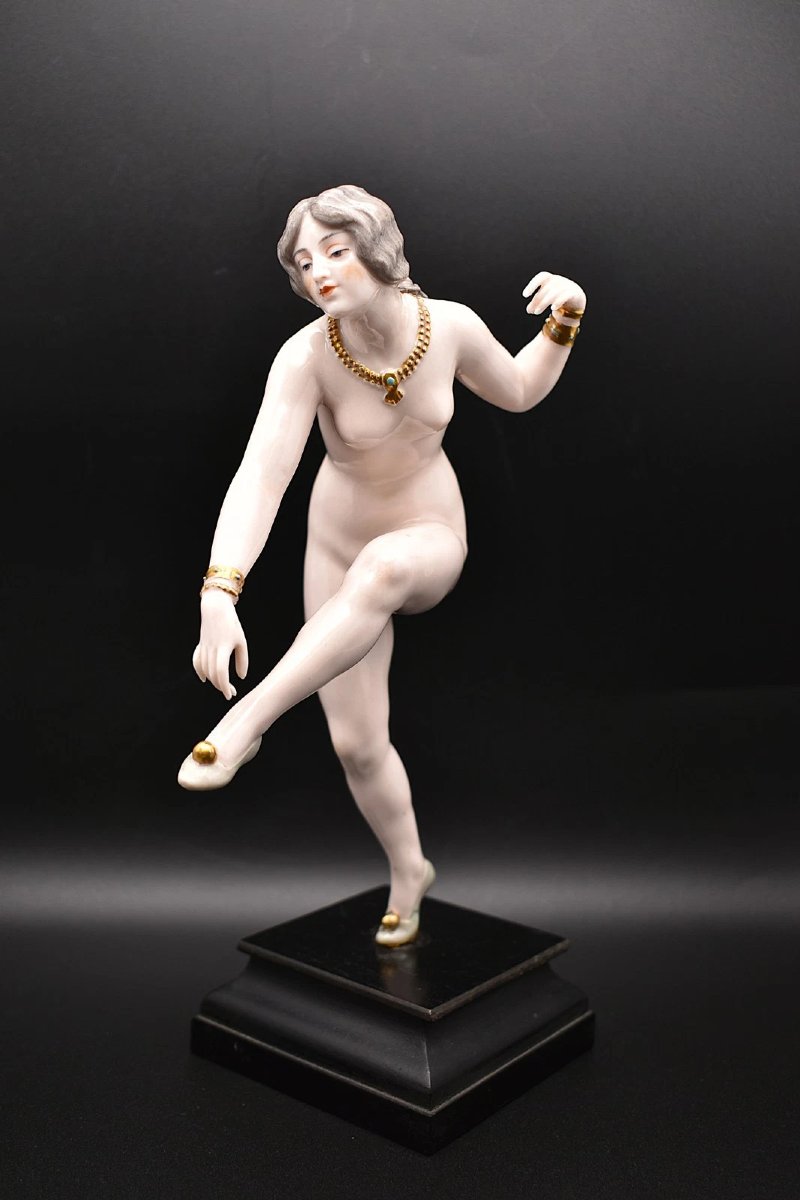 Antique Dressel & Kister Figurine Danseuse Nue En Porcelaine Art Déco 24,5 cm