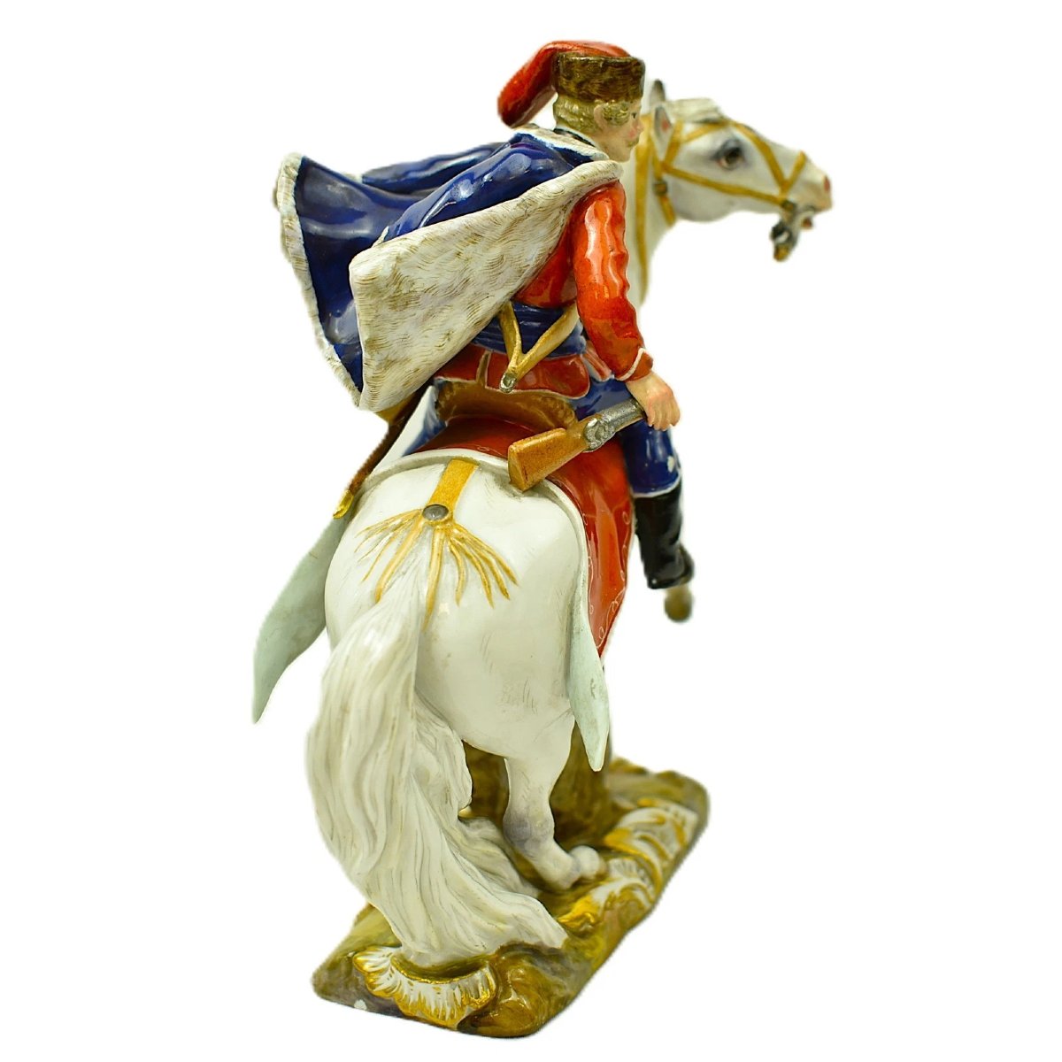 Hussard antique en porcelaine de Meissen sur figurine de cheval cabré modèle 1898-photo-2