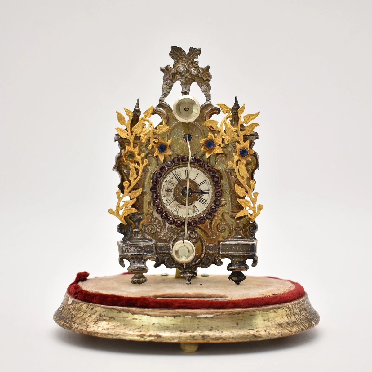 Antique Silver Austrian Biedermeier Miniature Zappler Clock Glass Dome 10cm 1890-photo-2