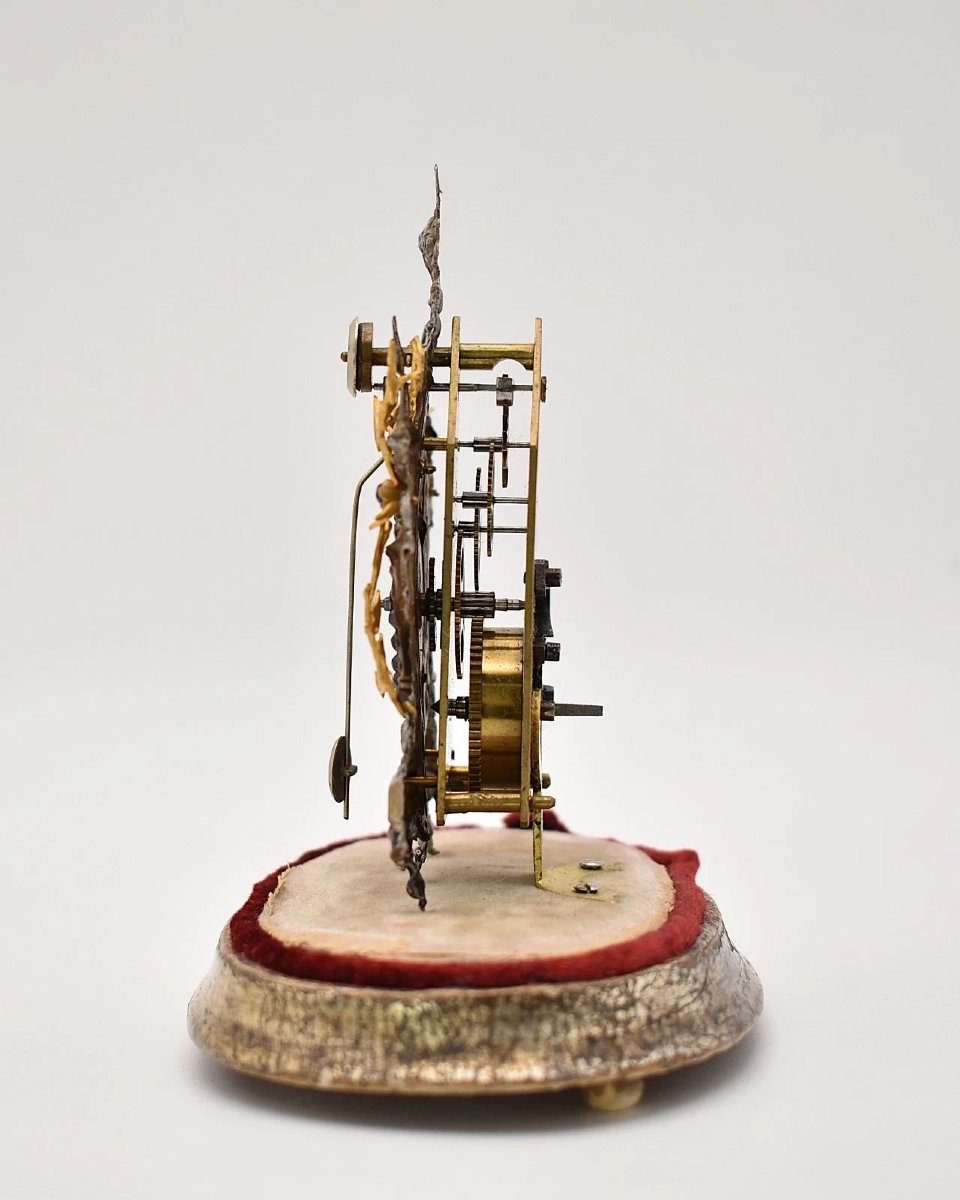 Antique Silver Austrian Biedermeier Miniature Zappler Clock Glass Dome 10cm 1890-photo-3