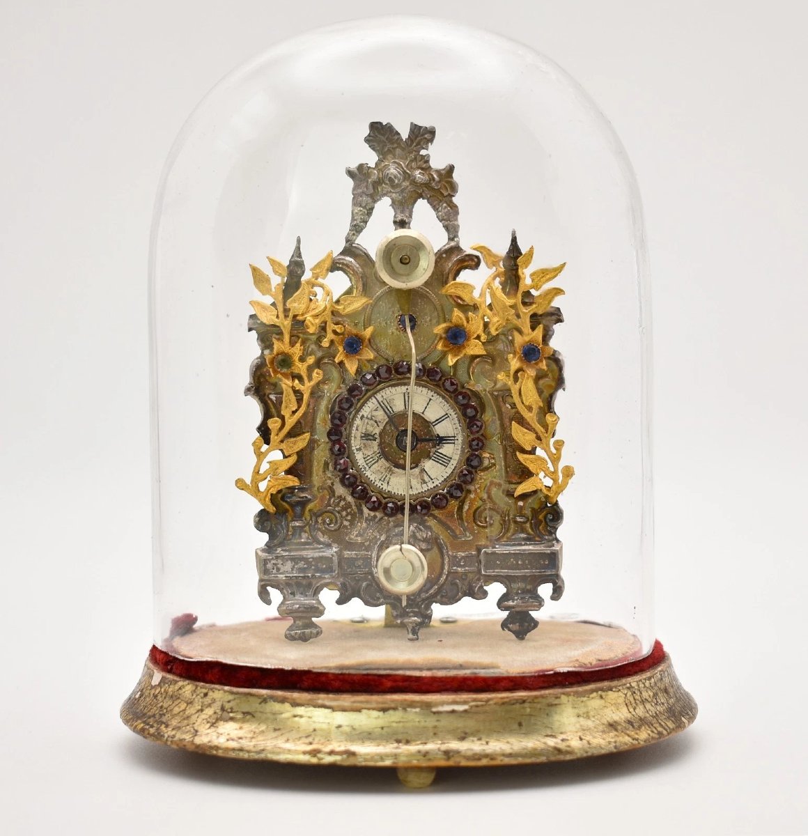 Antique Silver Austrian Biedermeier Miniature Zappler Clock Glass Dome 10cm 1890