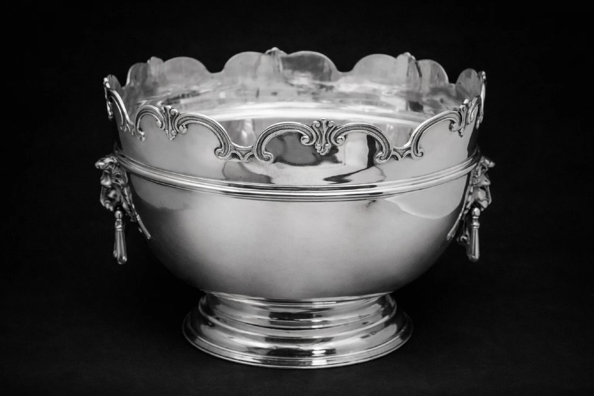 Large Antique Victorian Sterling Silver Monteith Punch Bowl, 1150g London 1897-photo-2