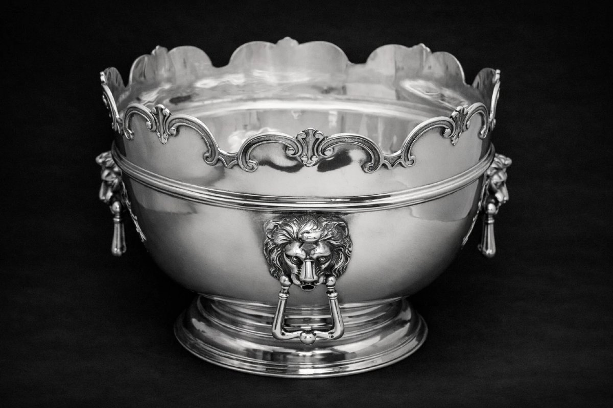 Large Antique Victorian Sterling Silver Monteith Punch Bowl, 1150g London 1897-photo-1