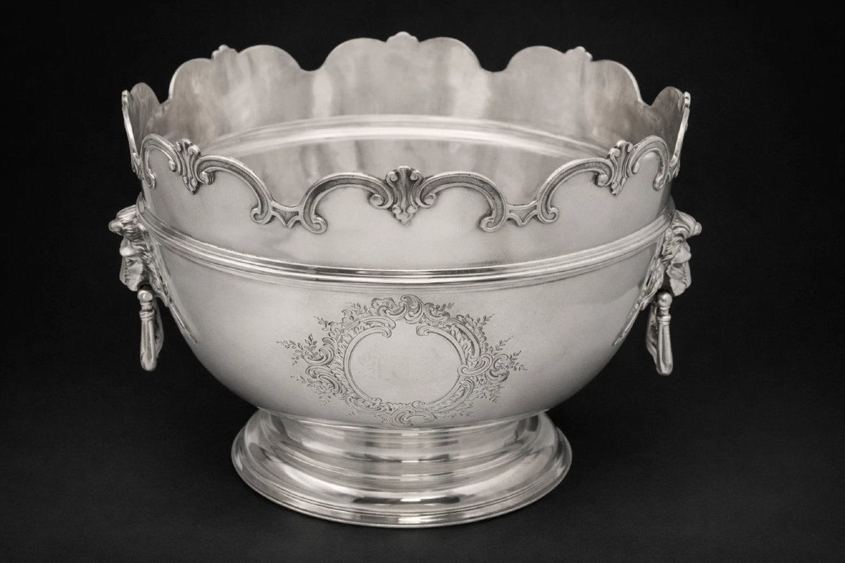 Large Antique Victorian Sterling Silver Monteith Punch Bowl, 1150g London 1897