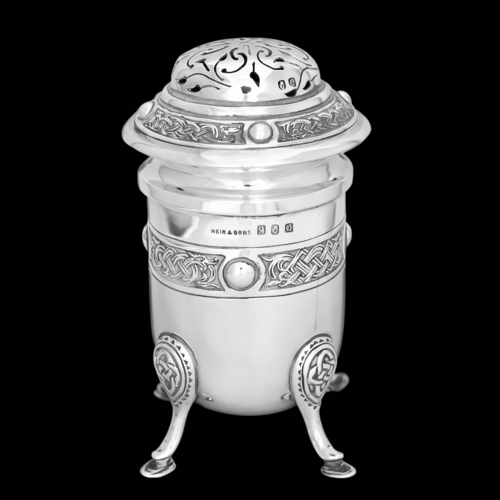 Irish Antique Celtic Sterling Silver Potpourri Jar Weir Sons Dublin 1932 253g-photo-2