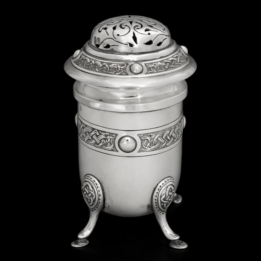Irish Antique Celtic Sterling Silver Potpourri Jar Weir Sons Dublin 1932 253g-photo-3