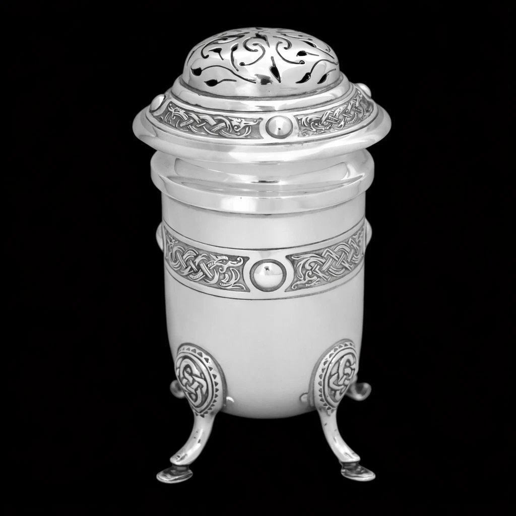 Irish Antique Celtic Sterling Silver Potpourri Jar Weir Sons Dublin 1932 253g-photo-4