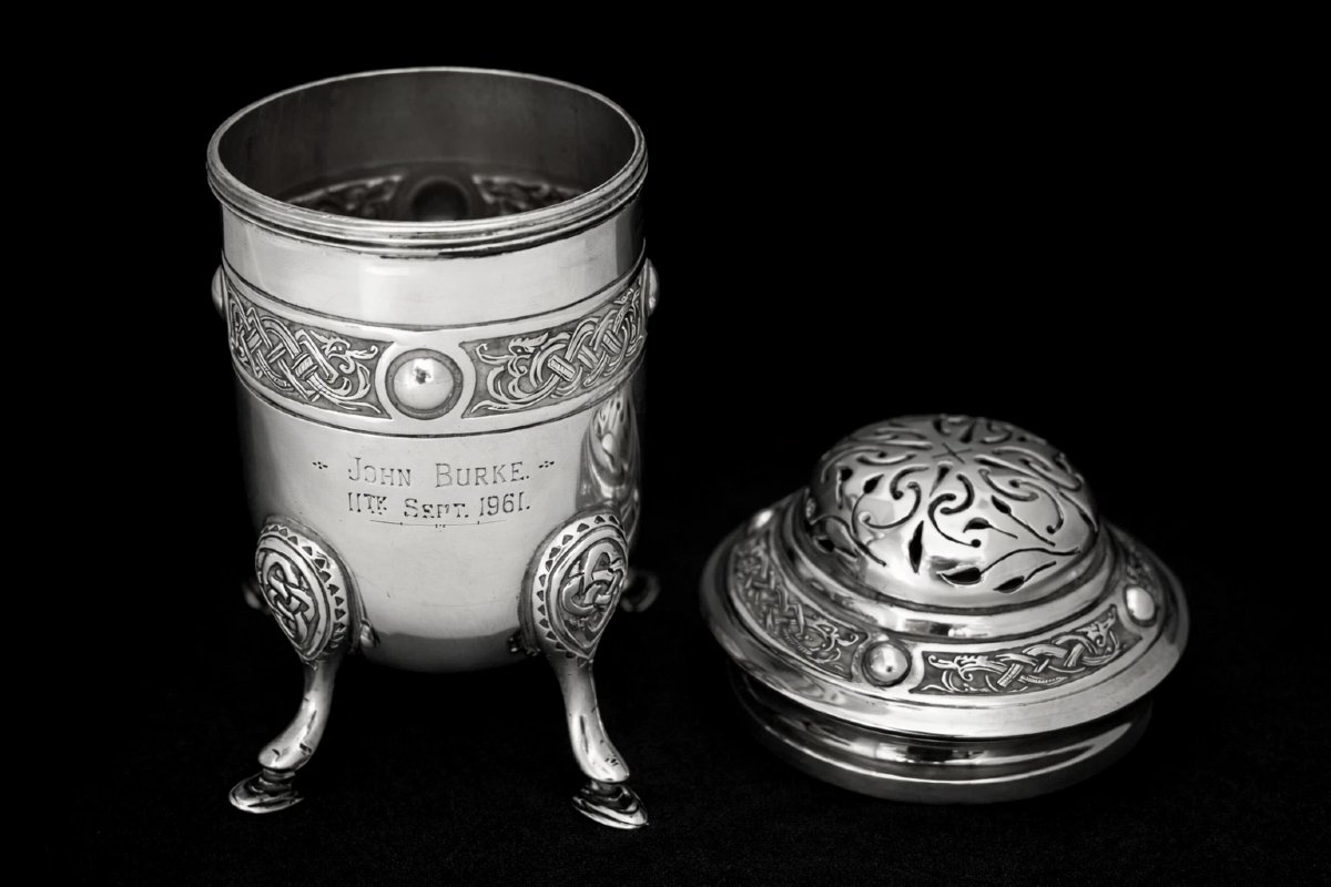 Irish Antique Celtic Sterling Silver Potpourri Jar Weir Sons Dublin 1932 253g-photo-4