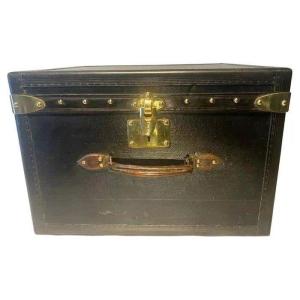 Ancien Coffre à Chapeaux Goyard En Cuir Noir, Français, Circa 1920