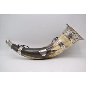 John Meek Cor De Chasse En Argent Victorien De 1847 Avec Poinçon Et Détails