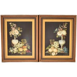 Paire De Peintures Baroques Du XVIIIe Siècle – Natures Mortes De Fleurs Et De Fruits