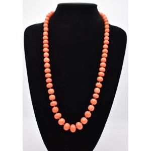 Collier Ancien En Perles Graduées De Corail Rose Naturel Longueur 29" Poids : 82,2g