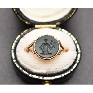 Bague Intaille En Or 15ct Géorgienne – Figure Classique Avec Branche d'Olivier Vers 1800