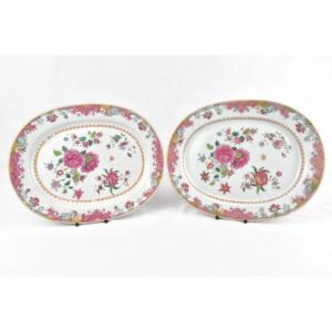 Paire de plats/plats en porcelaine chinoise antique Famille Rose du XVIIIe siècle