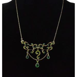 Victorian Emerald Stone Necklace Pendant On Sterling Silver