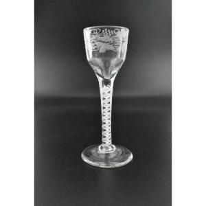 18th Century Jacobite Air Twist Wine Glass With Grape And Vine Engraving